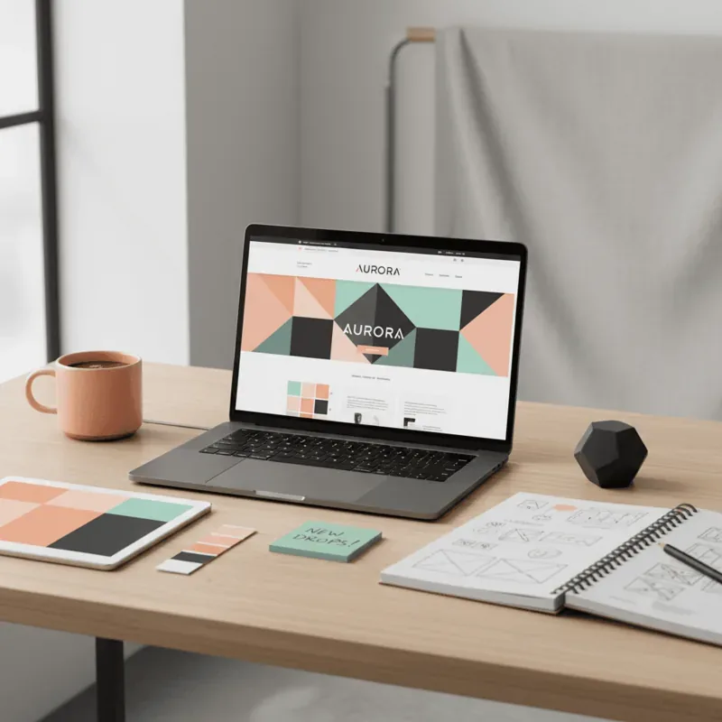 Notebook aberto sobre uma mesa de criação